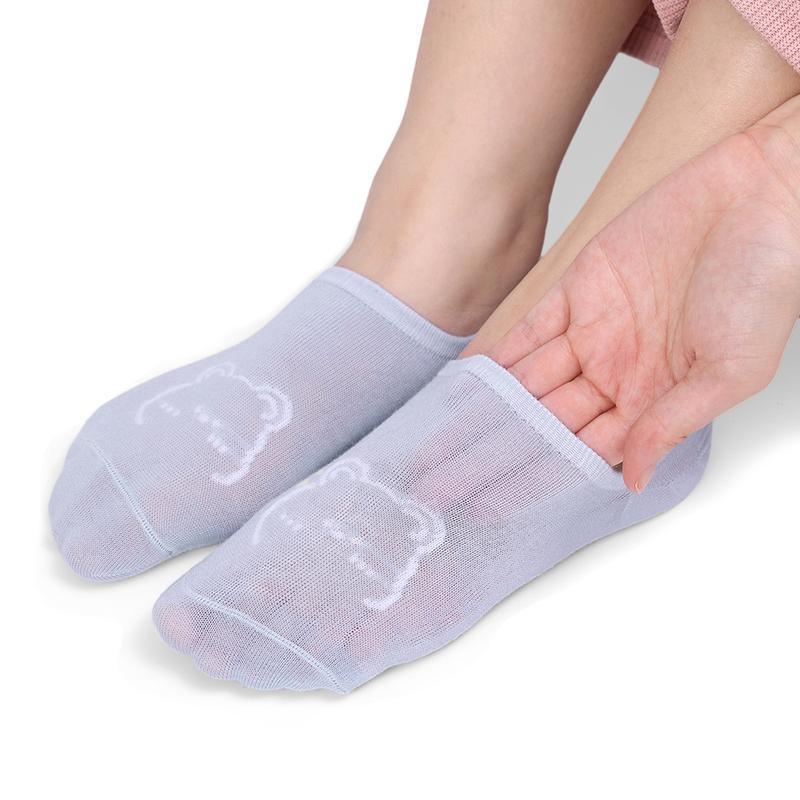 6/1Pairs New Kawai Women Socks Summer Cute Japanese Fashion Cartoon Bear Funny Socks Soft Cotton Short Non-slip Invisible Socks