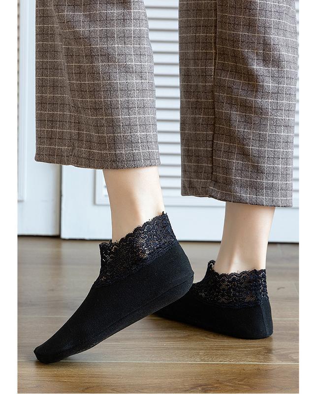 1 pair of women's stockings, super soft lace edge, non-slip, super elastic, skin-friendly, warm, plain color, skin color socks, thick soles, floor socks, household items