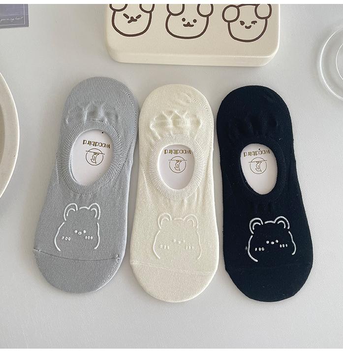 6/1Pairs New Kawai Women Socks Summer Cute Japanese Fashion Cartoon Bear Funny Socks Soft Cotton Short Non-slip Invisible Socks