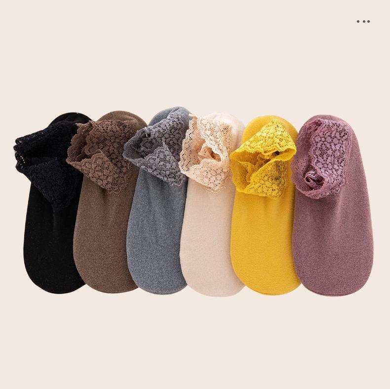 1 pair of women's stockings, super soft lace edge, non-slip, super elastic, skin-friendly, warm, plain color, skin color socks, thick soles, floor socks, household items