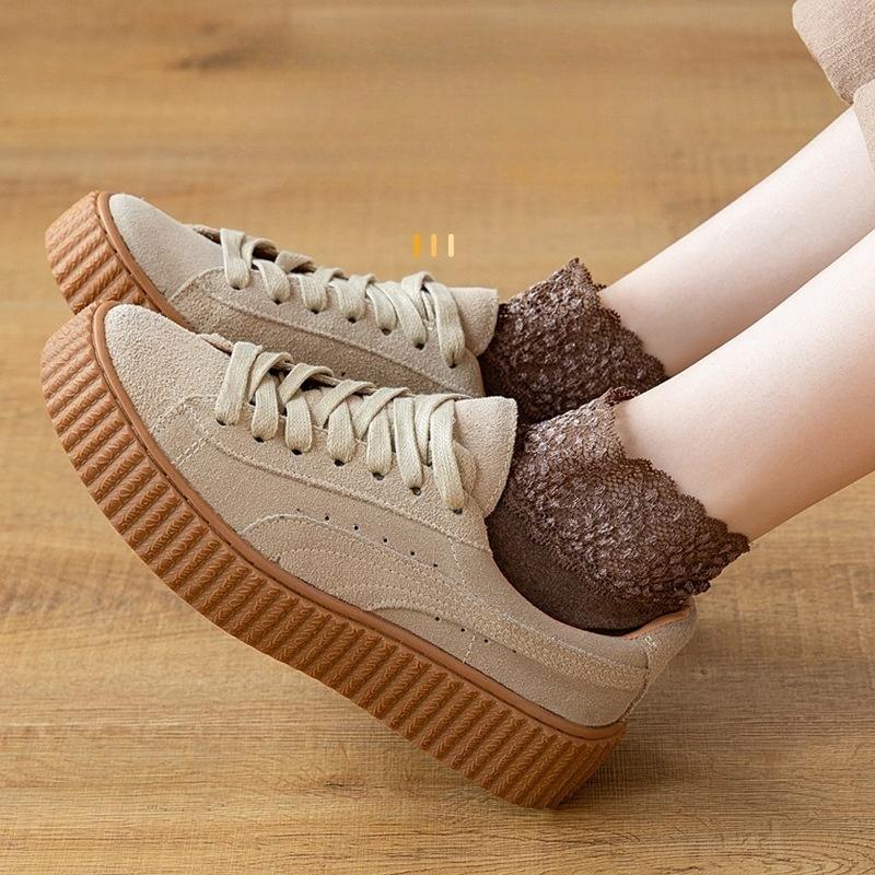 1 pair of women's stockings, super soft lace edge, non-slip, super elastic, skin-friendly, warm, plain color, skin color socks, thick soles, floor socks, household items