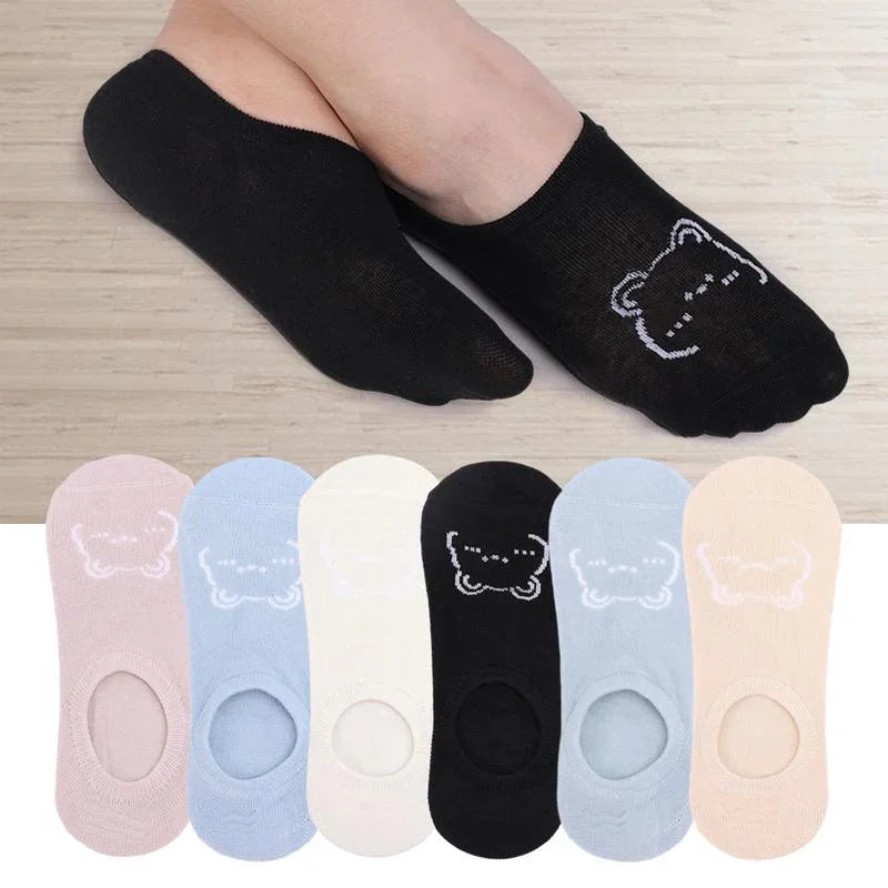 6/1Pairs New Kawai Women Socks Summer Cute Japanese Fashion Cartoon Bear Funny Socks Soft Cotton Short Non-slip Invisible Socks