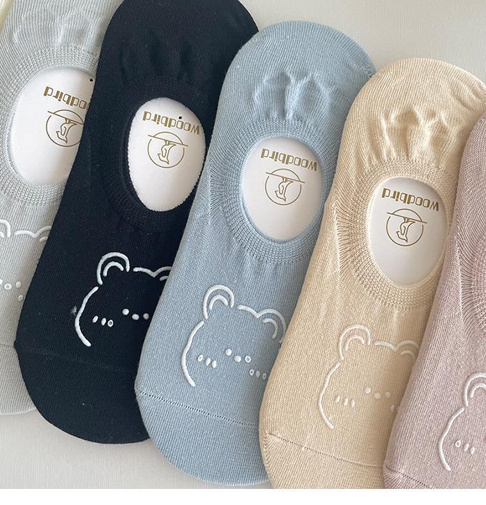 6/1Pairs New Kawai Women Socks Summer Cute Japanese Fashion Cartoon Bear Funny Socks Soft Cotton Short Non-slip Invisible Socks
