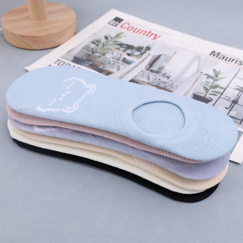 6/1Pairs New Kawai Women Socks Summer Cute Japanese Fashion Cartoon Bear Funny Socks Soft Cotton Short Non-slip Invisible Socks