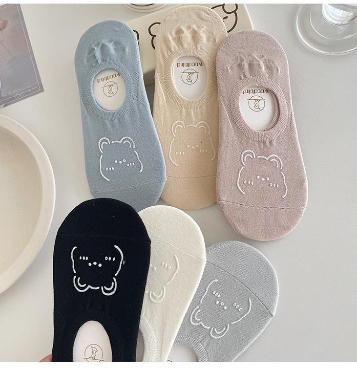 6/1Pairs New Kawai Women Socks Summer Cute Japanese Fashion Cartoon Bear Funny Socks Soft Cotton Short Non-slip Invisible Socks