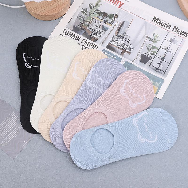 6/1Pairs New Kawai Women Socks Summer Cute Japanese Fashion Cartoon Bear Funny Socks Soft Cotton Short Non-slip Invisible Socks