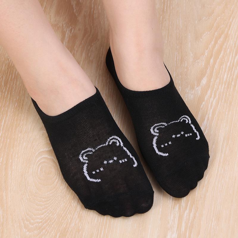 6/1Pairs New Kawai Women Socks Summer Cute Japanese Fashion Cartoon Bear Funny Socks Soft Cotton Short Non-slip Invisible Socks